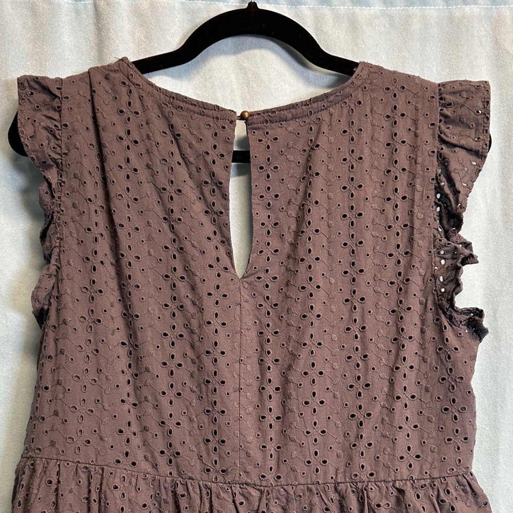 Knox Rose Plum Eyelet V-Neck Mini Dress with Ruffle Sleeves - Picture 4 of 5